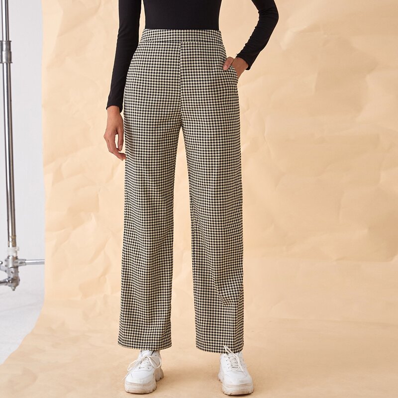 

Gingham Print Slant Pocket Pants, Multicolor