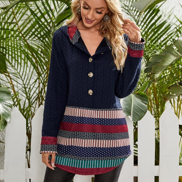 

Contrast Geo Hooded Sweatshirt, Multicolor