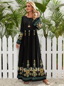 EMERY ROSE Floral Flounce Sleeve Babydoll Dress - Black - View 1