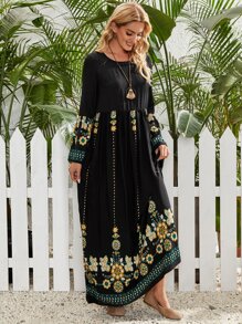 EMERY ROSE Floral Flounce Sleeve Babydoll Dress - Black - View 3