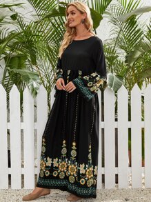 EMERY ROSE Floral Flounce Sleeve Babydoll Dress - Black - View 4