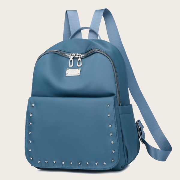 

Studded Decor Flap Backpack, Blue