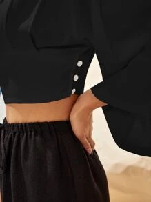 SHEIN VCAY Áo sơ mi Nút màu trơn Thanh lịch - màu đen - Xem 3