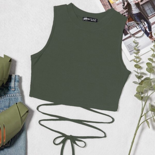 

Lace Up Waist Tank Top, Army green