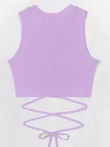 SHEIN Holidaya Lace Up Waist Tank Top - Lilac Purple - View 2