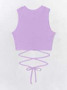 SHEIN Holidaya Lace Up Waist Tank Top - Lilac Purple - View 3