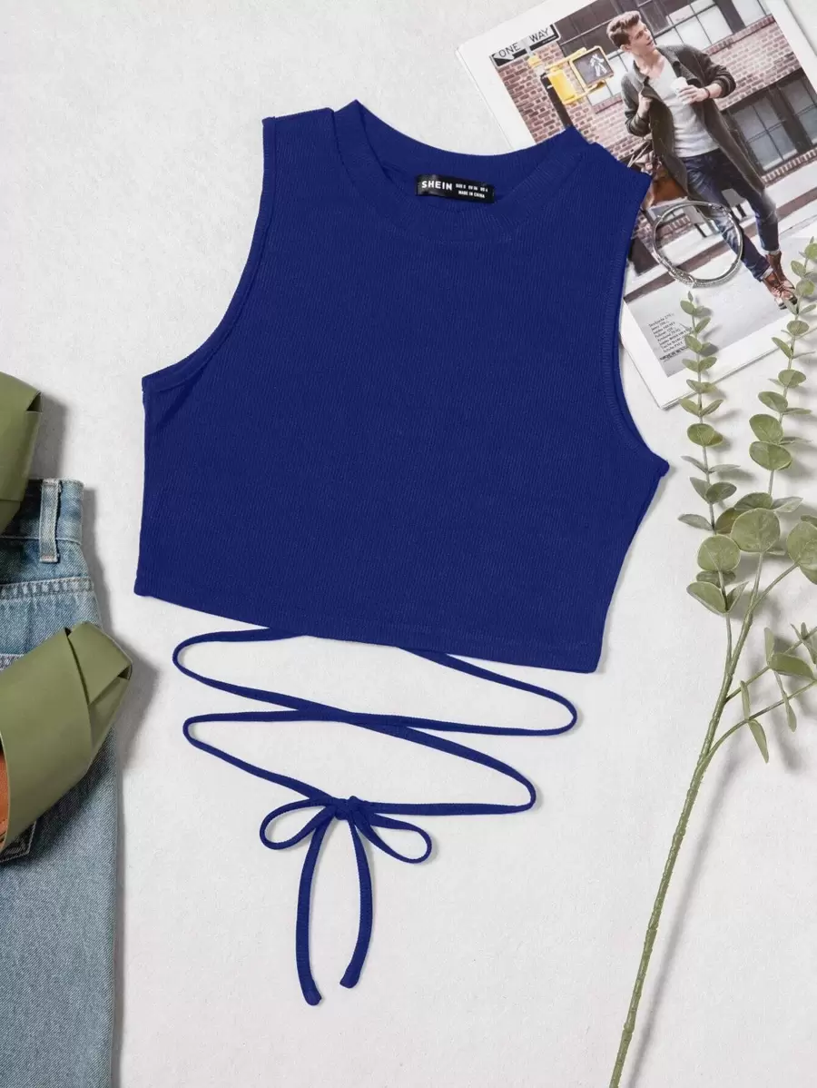 SHEIN EZwear Top tank de cintura con cordón - Azul - Ver 1