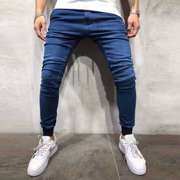 

Men Zipper Fly Skinny Jeans Without Belt, Dark wash