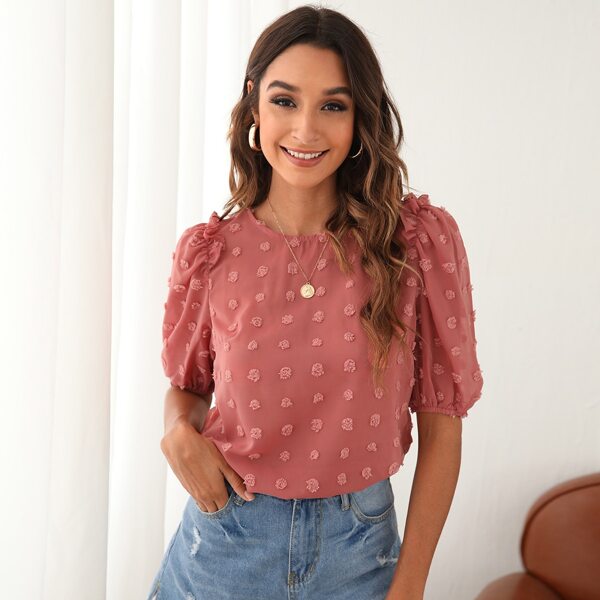 

Swiss Dot Puff Sleeve Tie Back Top, Dusty pink