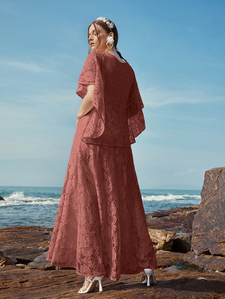 Butterfly Sleeve Lace A-line Dress