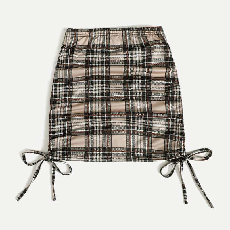 

Plaid Drawstring Ruched Skirt, Multicolor
