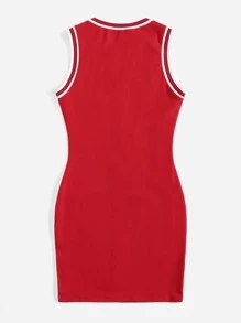 SHEIN Coolane Plus Letter Graphic Two Tone Tank Dress - Red and White - View 2