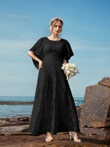 Butterfly Sleeve Lace A-line Dress - Black - View 4