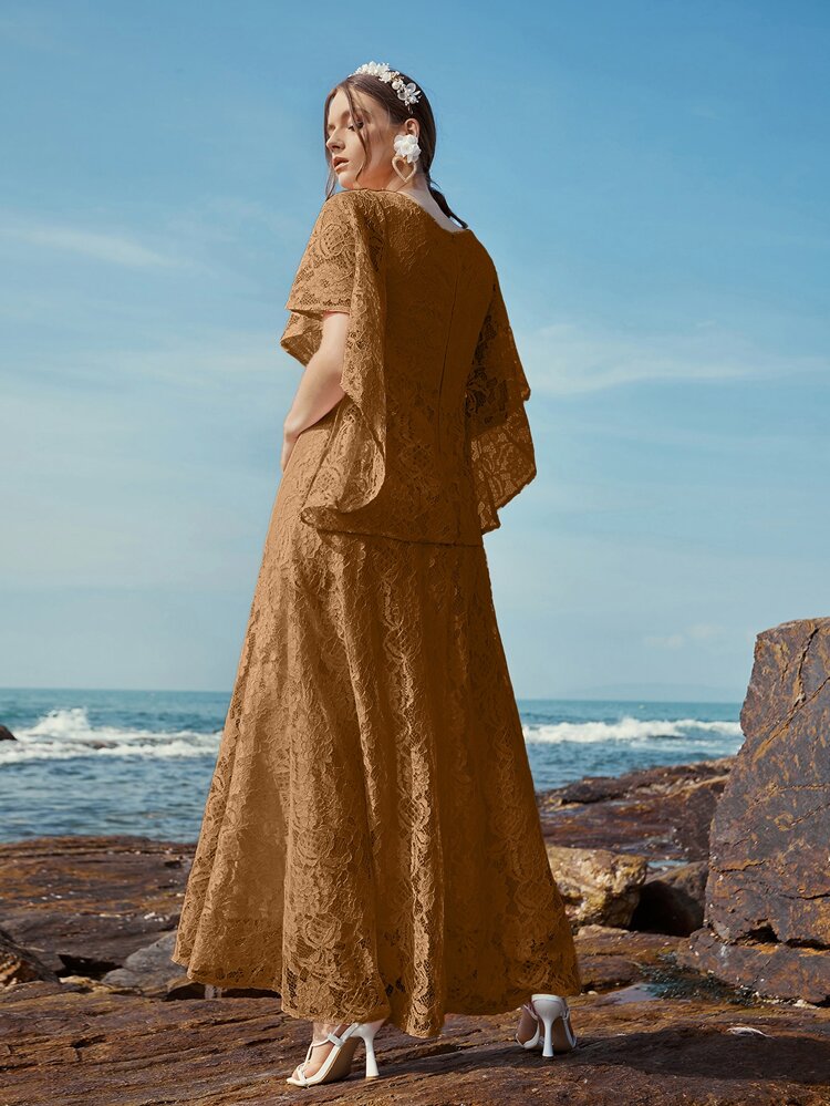 Butterfly Sleeve Lace A-line Bridesmaid Dress