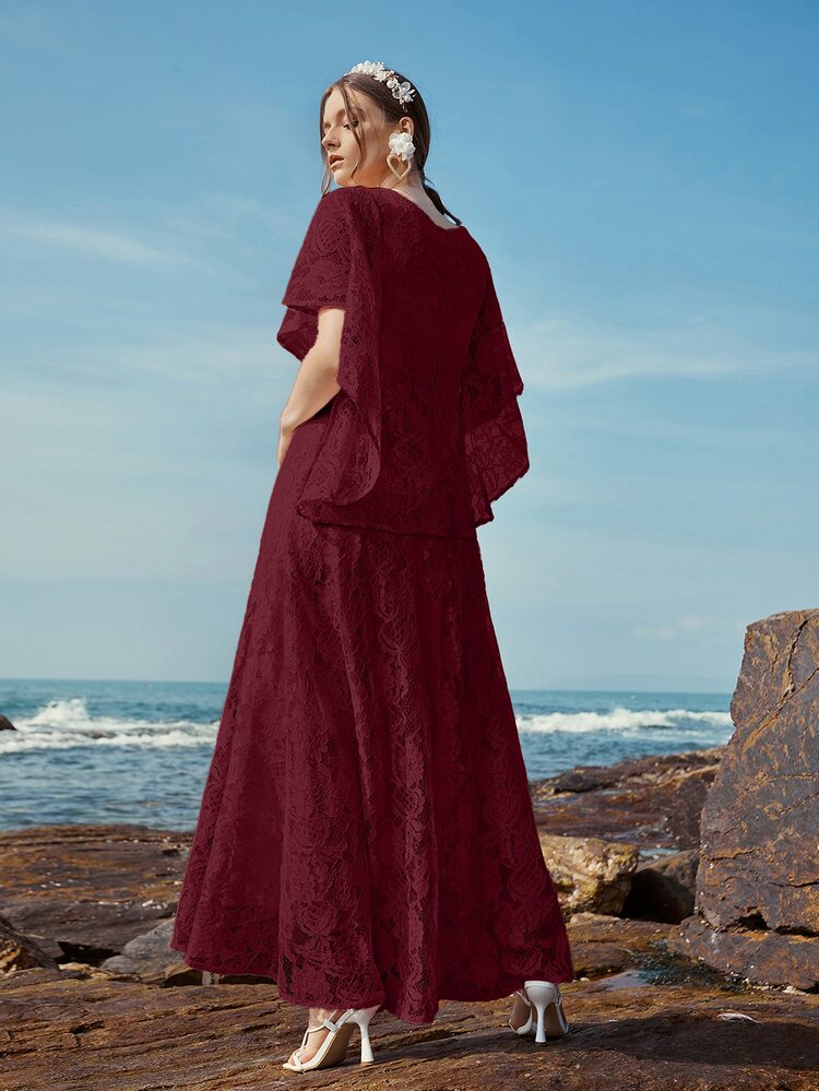 Butterfly Sleeve Lace A-line Dress