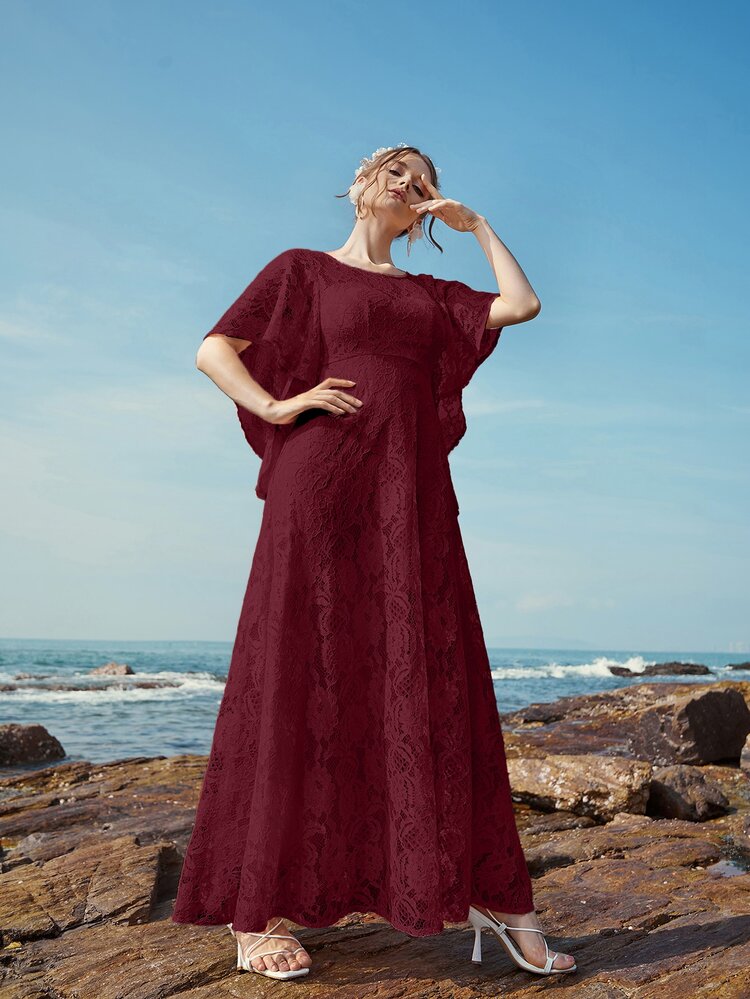 Butterfly Sleeve Lace A-line Dress