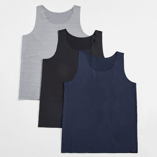 

Men 3pcs Solid Sleep Tank Top, Multicolor