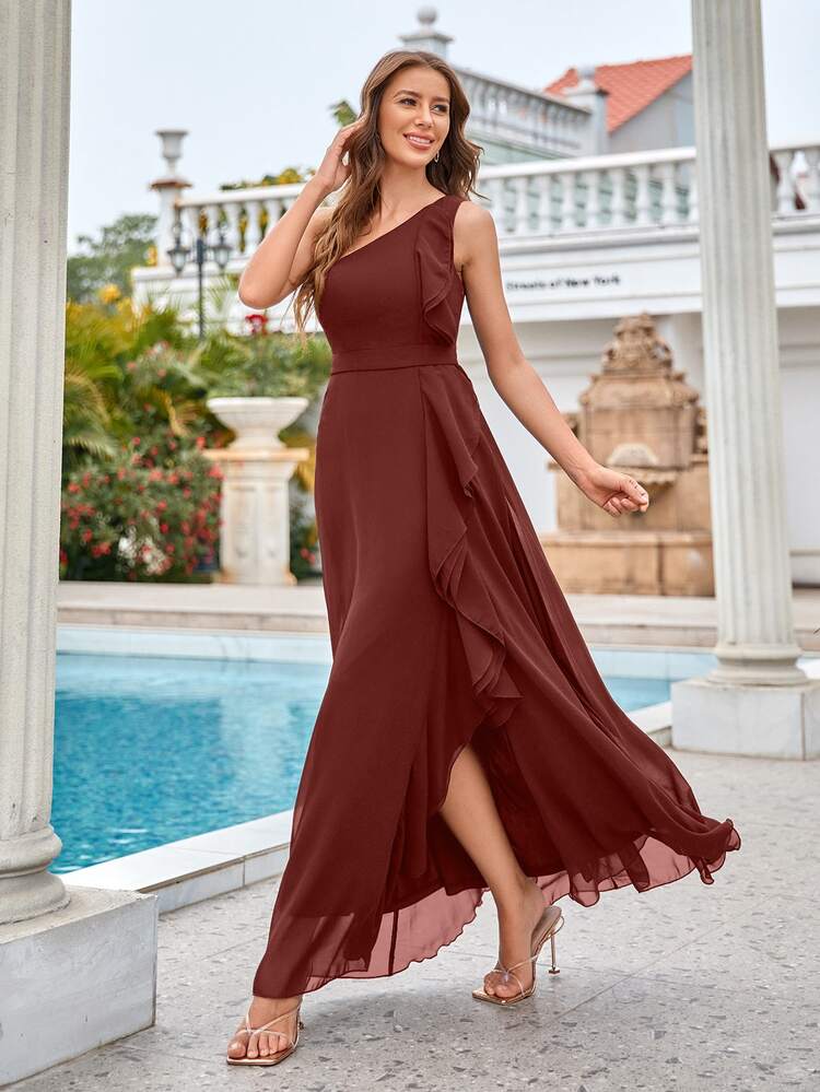 ruffle-trim chiffon faux-wrap bridesmaid dress Chiffon Bridesmaid Dresses