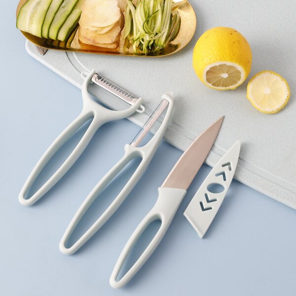 

3pcs Peeler & Fruit Knife Set, Mint blue