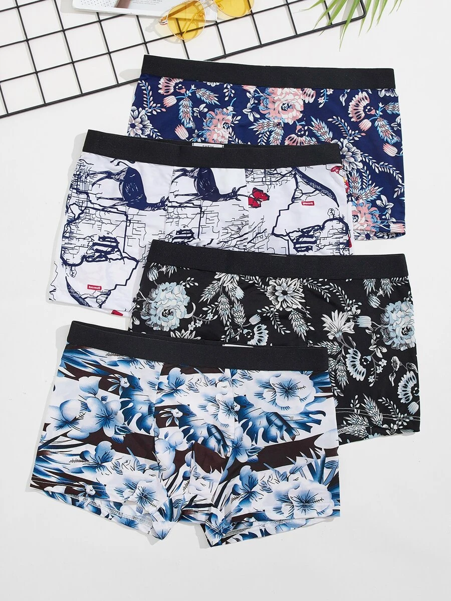 Men 4pcs Floral Print Boxer Brief - Multicolor - View 1