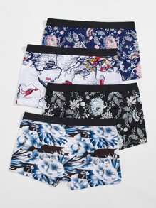 Men 4pcs Floral Print Boxer Brief - Multicolor - View 2