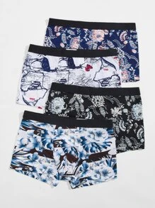 Men 4pcs Floral Print Boxer Brief - Multicolor - View 5