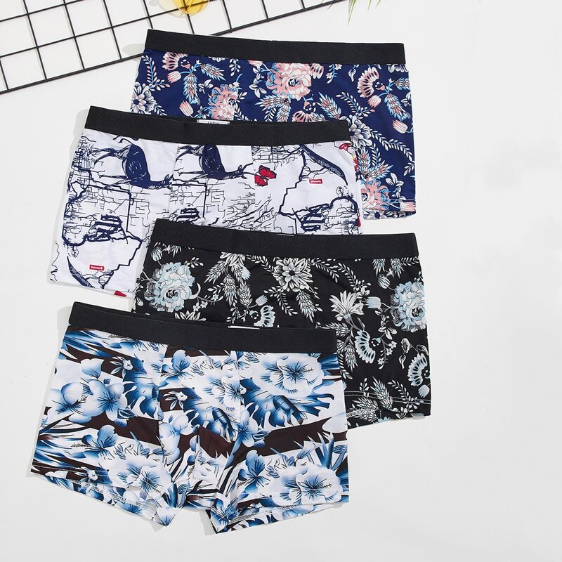 

Guys 4pcs Floral Print Boxer Brief, Multicolor