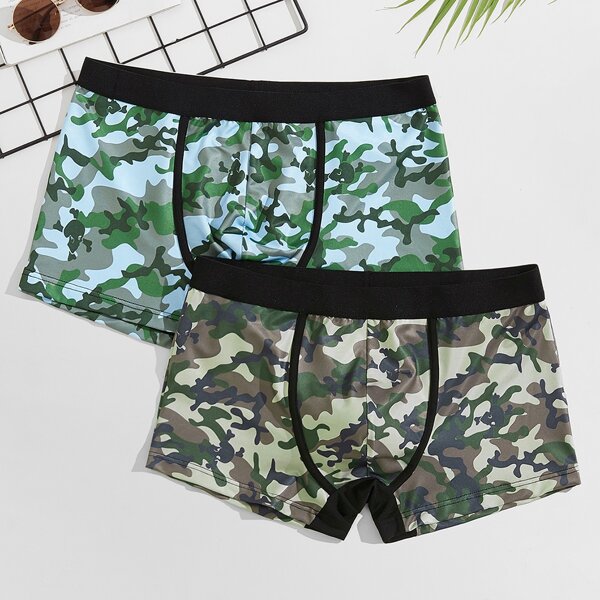 

Men 2pcs Camo Print Boxer Brief, Multicolor