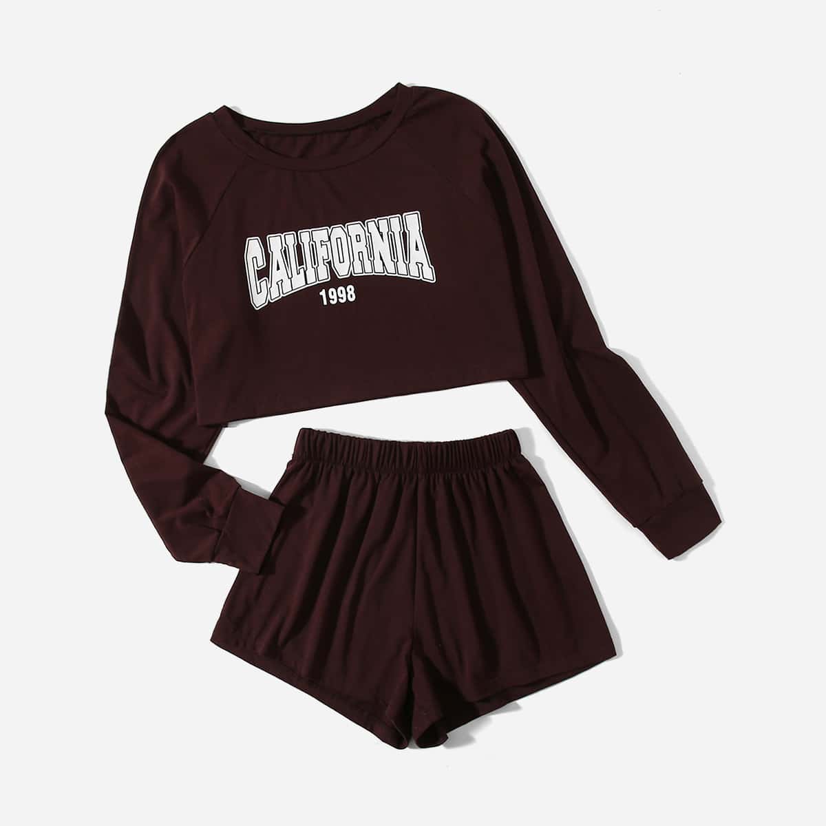 

Letter Crop Tee & Solid Track Shorts, Chocolate brown