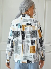 SHEIN Newspaper Print Button Front Shirt - Multicolor - View 2