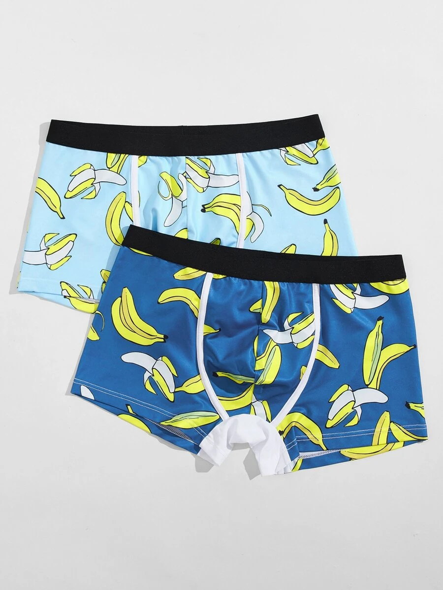 Men 2pcs Random Banana Print Boxer Brief - Multicolor - View 1
