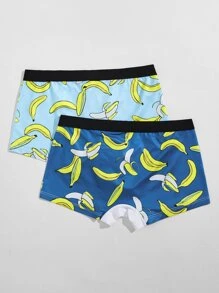 Men 2pcs Random Banana Print Boxer Brief - Multicolor - View 2