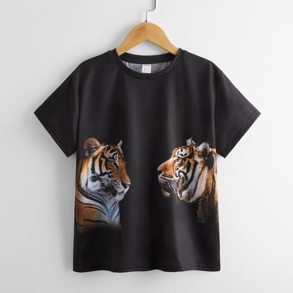 

Boys Tiger Print Tee, Black