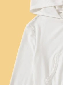 SHEIN 少女连帽运动卫衣，休闲长袖青少年女童卫衣 - 白色 - 查看 3