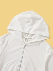 SHEIN 少女连帽运动卫衣，休闲长袖青少年女童卫衣 - 白色 - 查看 4