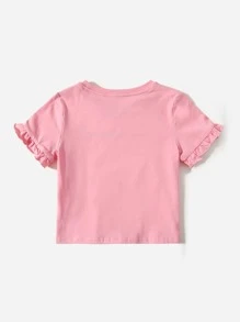 SHEIN Leap Crew Toddler Girls Frill Cuff Cartoon Graphic Tee - Pink - View 2