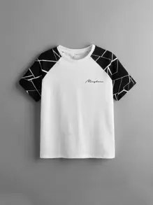 SHEIN Boys Letter Graphic Contrast Geo Raglan Sleeve Tee - White - View 1
