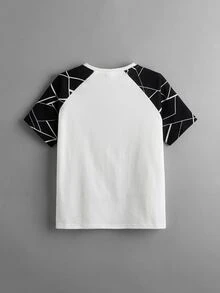 SHEIN Boys Letter Graphic Contrast Geo Raglan Sleeve Tee - White - View 2