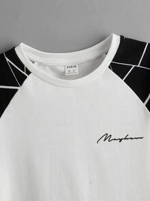 SHEIN Boys Letter Graphic Contrast Geo Raglan Sleeve Tee - White - View 3