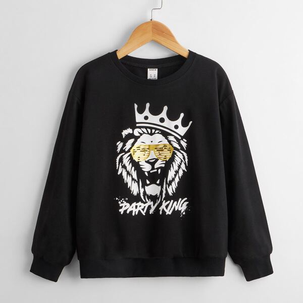 

Boys Lion & Letter Graphic Pullover, Black