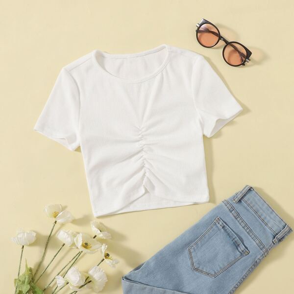 

Teen Teen Girls Solid Ruched Front Tee, White