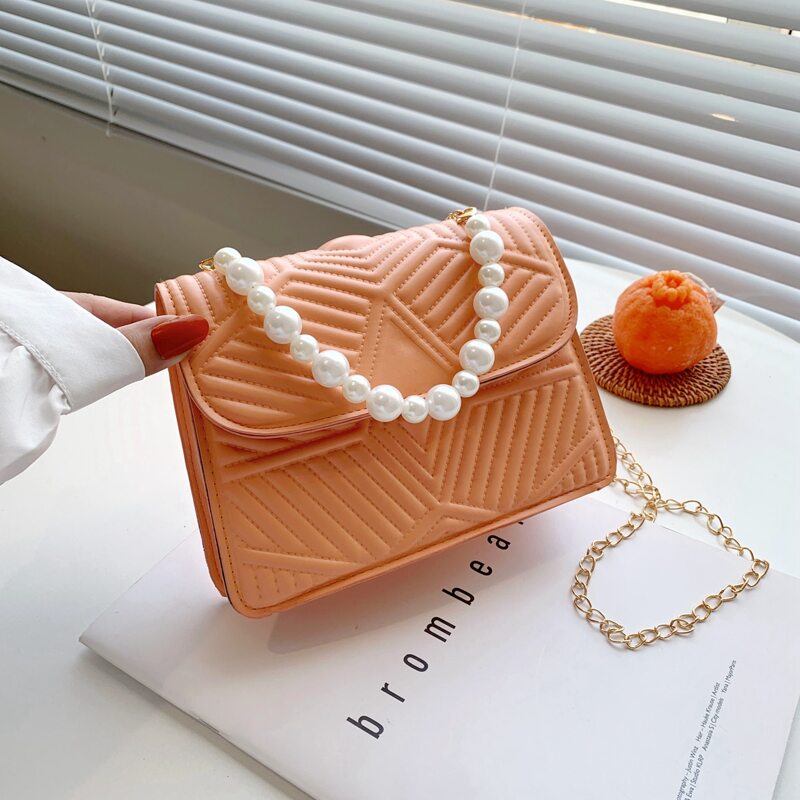 

Faux Pearl Decor Chevron Flap Chain Bag, Orange