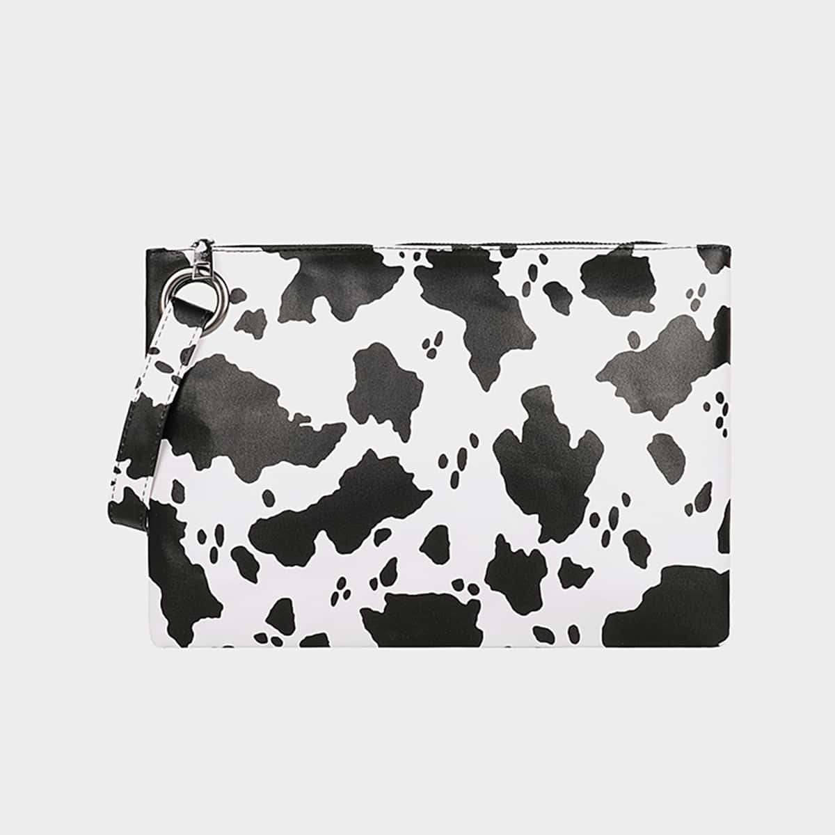 

Cow Print Clutch Bag, Black and white