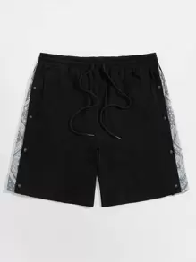 Manfinity Vakantie Kleurblok Paisley Mannenshort Knoop Koord Zak Zijstrepen
