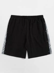 Manfinity Vakantie Kleurblok Paisley Mannenshort Knoop Koord Zak Zijstrepen