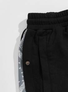 Manfinity Vakantie Kleurblok Paisley Mannenshort Knoop Koord Zak Zijstrepen