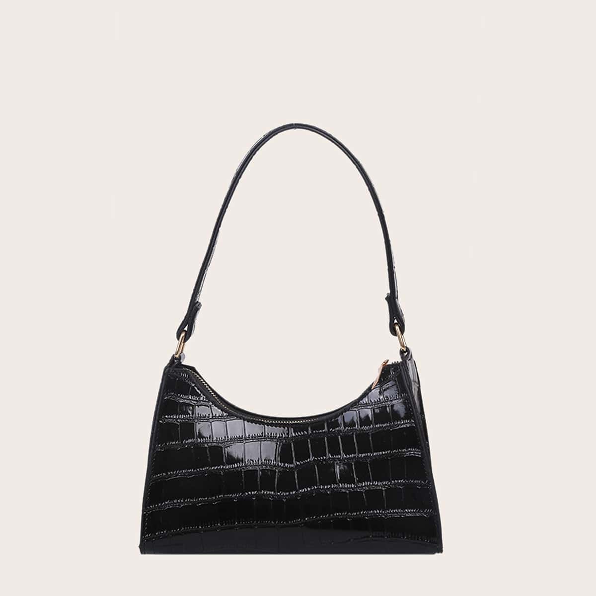 

Croc Embossed Shoulder Bag, Black