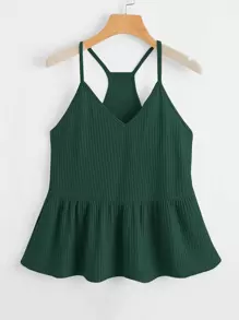 SHEIN VCAY Ruffle Hem Rib-knit Cami Top