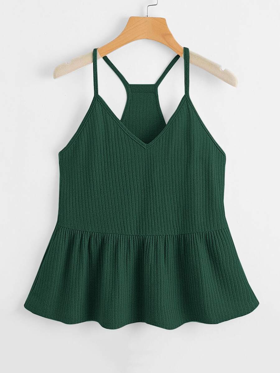 SHEIN VCAY Ruffle Hem Rib-knit Cami Top