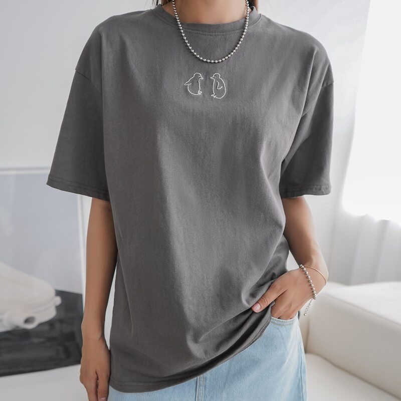 

Cartoon Graphic Drop Shoulder Tee, Grey
